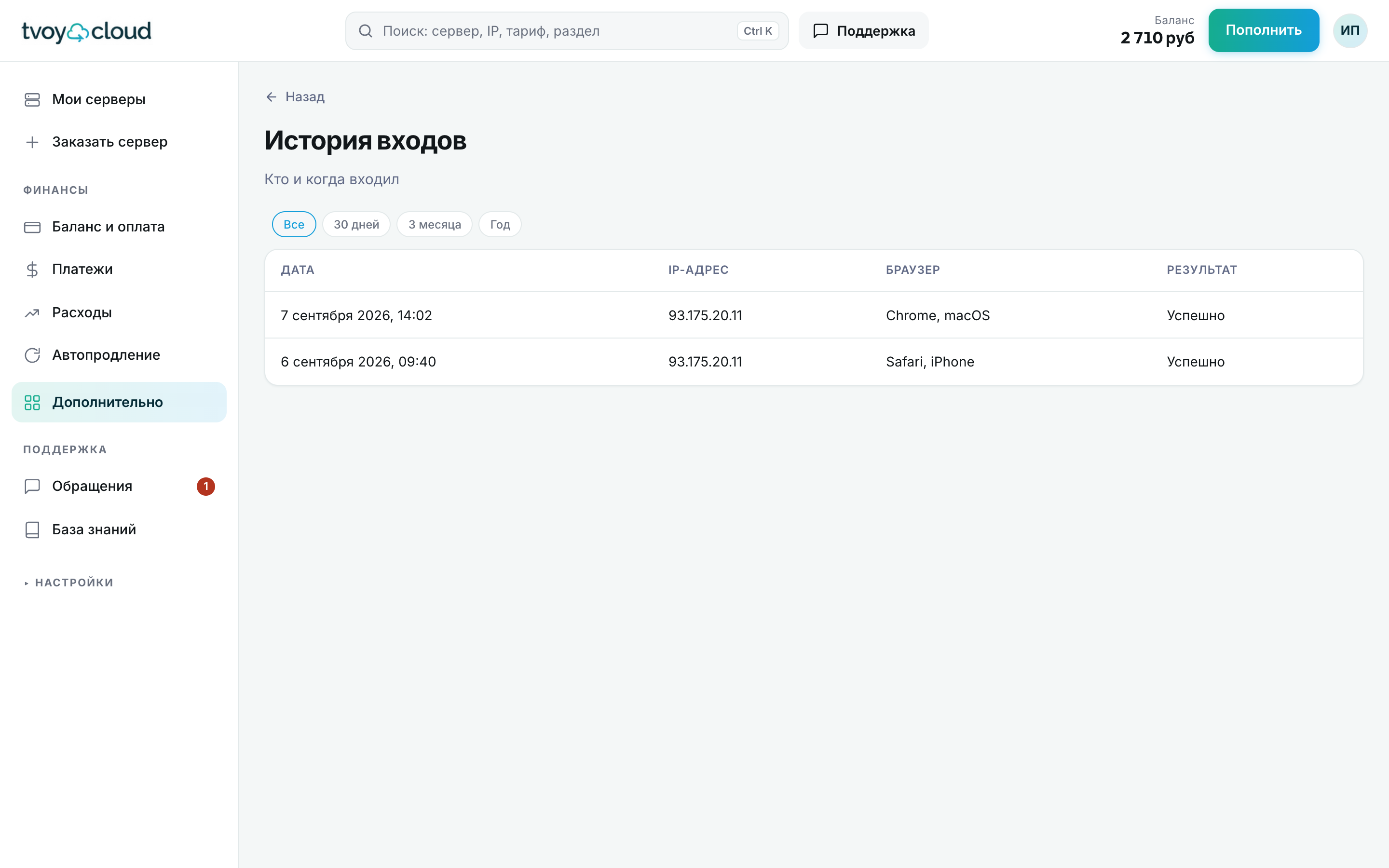 История входов
