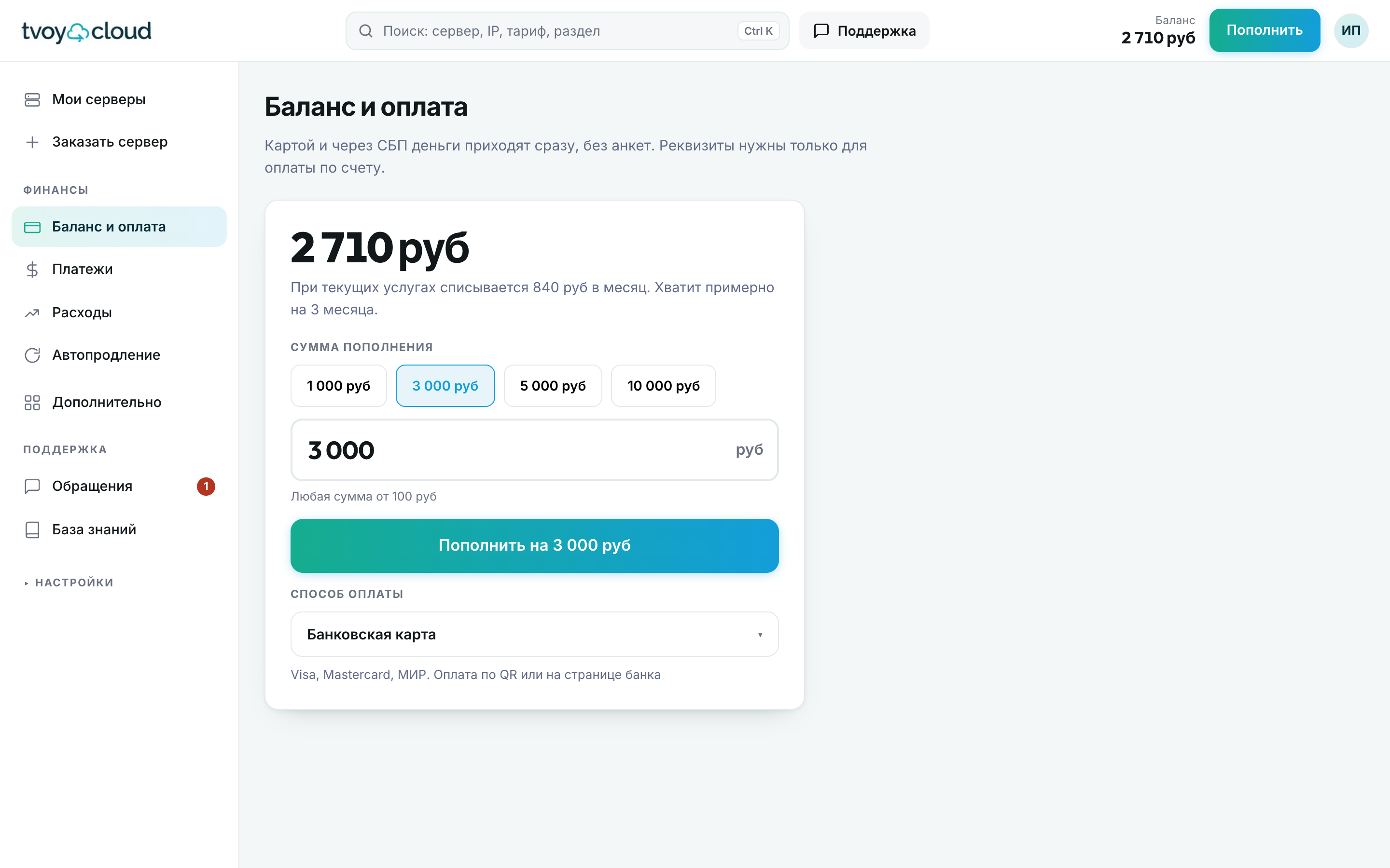 Баланс и оплата